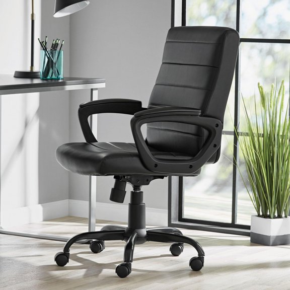 Mainstays Bonded Leather Mid-Back Manager's Office Chair, for Adults, Black