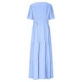 thumbnail image 4 of HXWCHs Robe à Capuche pour Femme, Fluide, Col en V, Taille à Nouer, Robe d'Été Décontractée, Confortable, Plage, Évasée, Maxi pour la Saison du Printemps, Bleu, M, 4 of 7