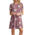 thumbnail image 1 of Birdeem Womens Casual Color-Blocking Printed Short-Sleeved Round-Neck Dress, 1 of 12