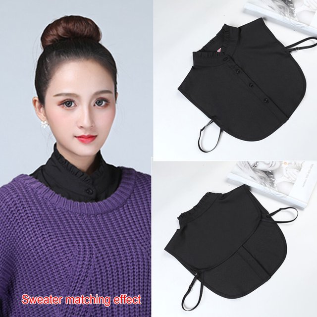 Maoww Women Simple Design Solid Color False Collar Girls Formal Fake Half Shirt Decorative Detachable Lapel Accessory Black Stand