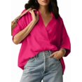 thumbnail image 2 of Blouse Décontractée Habillée pour Femmes Manches Courtes Col en V Chemise de Travail Rose Profond TG, 2 of 8