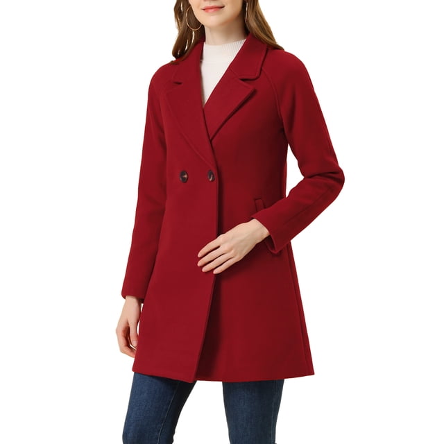 Allegra K Manteau Mi-Long à Manches Longues Raglan à Revers Croisé pour Femme TP Rouge Foncé