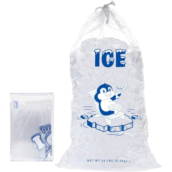 XYCCA Ice Bags with Drawstring, 8/10/20 lb Heavy-Duty Bag of Ice with Drawstring, 10Pcs Ice Bags for Ice Machine, Reusable Ice Cube Bags, Portable for BBQ, Camping, Party, Take Away-0624