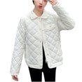 thumbnail image 3 of Économies d'Automne/hiver! srobpty Manteau Matelassé à Manches Longues pour Femmes, Veste Décontractée Colorée à Manches Longues pour Dames Sans Capuche et avec Col à Revers Blanc, G, 3 of 4