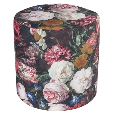Gouchee Home Fiore Round Velvet Pouf – 20” x 20”, Digitally Printed Floral Design, Filled with High-Density Polystyrene Beads