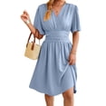 thumbnail image 3 of Robe pour Femme Été Décolleté en V Profond Élégante Mini-Robe à Volants Robe à Taille Robes Bleu m, 3 of 10