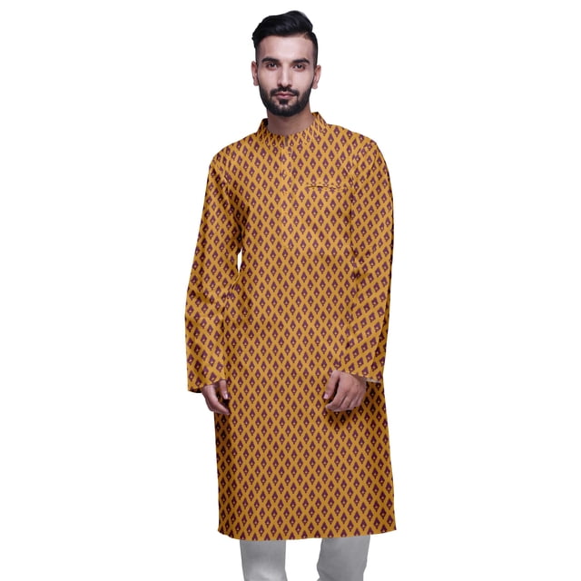 Atasi Kurta Imprimé pour Hommes Col Mandarin Popeline de Coton Kurta Chemise Décontractée