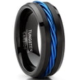thumbnail image 1 of Men's Blue Cable Inlay Tungsten Ring Black Wedding Band 8MM, 1 of 3