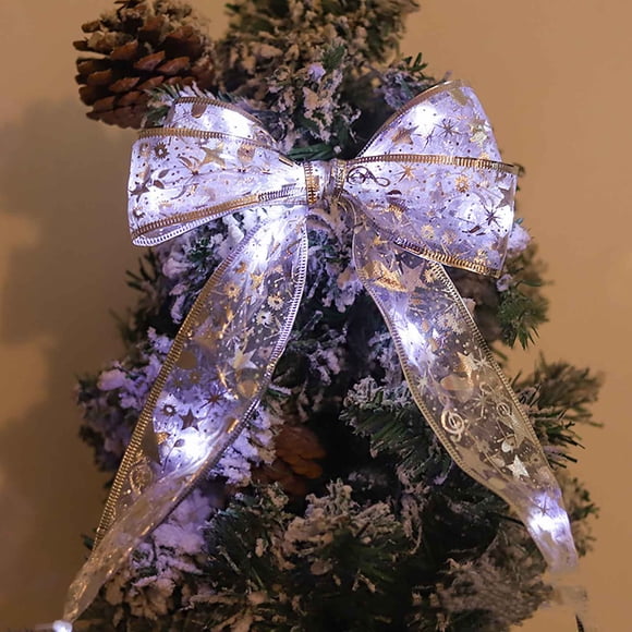 Christmas LED Ribbon Lights 394in Battery Operated Lace Bow String Lights for Christmas Tree Ornaments DIY Decorations,Warm Glow Fairy Lights for Wreaths Gifts Weddings Classroom Garden Party