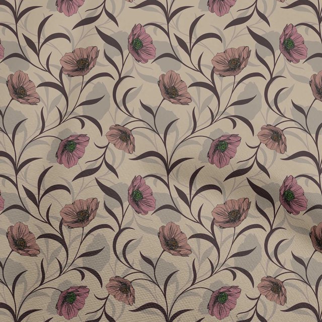 oneOone Velvet Brown Fabric Florals Sewing Material Print Fabric By The Yard 58 Inch Wide