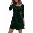 thumbnail image 1 of INSPIRE CHIC Robe de Soirée pour Femme à Imprimé d'Étoiles, Encolure Carrée, Vintage, Mini Robe de Bal en Velours, TG, Vert, 1 of 7