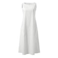 thumbnail image 3 of HKEJIAOI Robes Décontractées pour Femmes Offres Liquidation Cadeau de la Saint-Valentin Mode Femmes Uni Confortable Été Col Rond Dames Poches Robe Sans Manches Blanc, 3 of 7