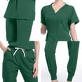 thumbnail image 3 of Ensemble de Sarrau Jogger Médical pour Femmes, Tenue d'Été 2 Pcs, Uniforme d'Infirmière, Hauts à Manches Courtes, Pantalons Cargo, Uniformes de Travail, Vert Armée, P, 3 of 3