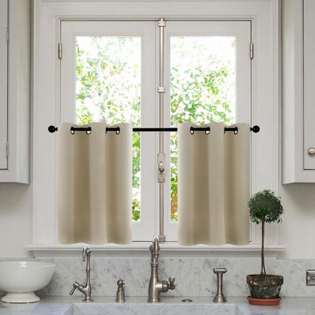 Solid Sunscreen Curtain 1 Panel Blackout Curtain Short Type Room Curtain Rod Pocket Style Curtain Kitchen Living Room Decor