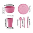 thumbnail image 3 of 6-Piece Reusable Tableware Set, Eco-Friendly Straw Material Heat-Resistant Portable Cutlery, Stackable Bowl Cup Spoon Fork Chopsticks for Home Travel Camping, Pink, 3 of 6