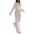 thumbnail image 1 of Faithtur Nouvelle Mode Femmes Ensemble Décontracté 2 Pcs Chemise Plissée à Manches Longues + Pantalon, 1 of 3