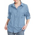 thumbnail image 1 of RXIRUCGD Blouse Chemise Décontractée pour Femme à Manches Longues, Col Rabattu, Couleur Unie, Hauts, Cardigan à Simple Boutonnage, Blouse avec Poches, Bleu, Taille : L, 1 of 8