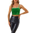 thumbnail image 1 of INSPIRE CHIC Camisole Courte en Velours à Paillettes à Bretelles Spaghetti pour Femme, Boîte de Nuit Fête, Vert m, 1 of 5