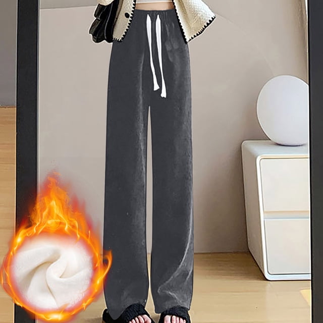 LSLJS Pantalon Grand pour Femmes avec Cordon de Serrage, Taille Haute Drapée, Coupe Droite Ample, Pantalon Droit Tricoté Décontracté