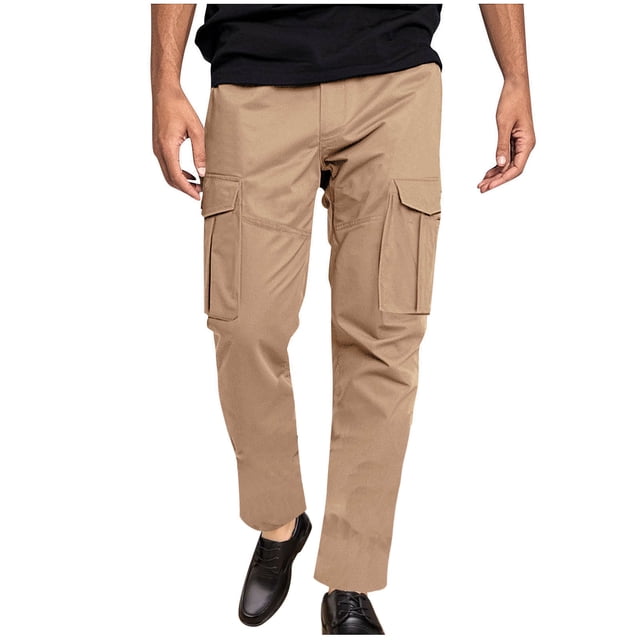 hoksml Mens Cargo Pants Relaxed Fit Casual Solid Color Elastic Waist Drawstring Multi Pockets Full Length Pants Sweatpants Jogger Work Trousers Summer Clearance