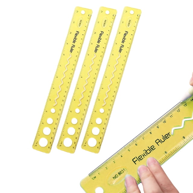 ZTTD 12 Inch, 3 Pack, Flexible Ruler with Centimeters and Inches, Clear Plastic Standard Ruler for Home, or Office (Type2-Yellow)