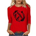thumbnail image 3 of QATAINLAV T-Shirts Graphiques de Rugby pour Femmes Jour de Match 2025 Été Manches 3/4 Hauts Coupe Ample Décontractés Col Rond Blouses Tenues de Vacances Prime By Hour Rouge TTTG, 3 of 5
