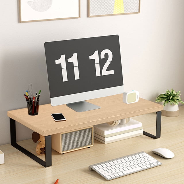 mtvxesu Wooden Monitor Riser Stand with Storage Shelf for Office Desk, Ergonomic Computer Stand with Spacious Surface, 30X20X8Cm, 1 Pc