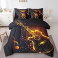 thumbnail image 1 of Electric Guitar Full Comforter Set 7 Pieces Reversible Comforters Full Size Bed Set Bed in a Bag with Comforter,Golden Music Notes Sheets,Pillowcases & Shams,Musical Stringed Instruments Bedding Sets, 1 of 5