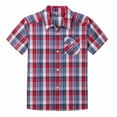 thumbnail image 1 of Bienzoe Boy's Cotton Plaid Button Down Short Sleeve Shirt Red/Blue 7/8, 1 of 6