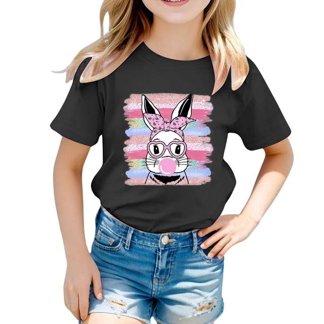 XDZJLR T-Shirts Filles Enfants Pâques Graphique Coupe Ample Décontractée Manches Courtes Col Rond pour Garçons Vêtements 12-13 Ans
