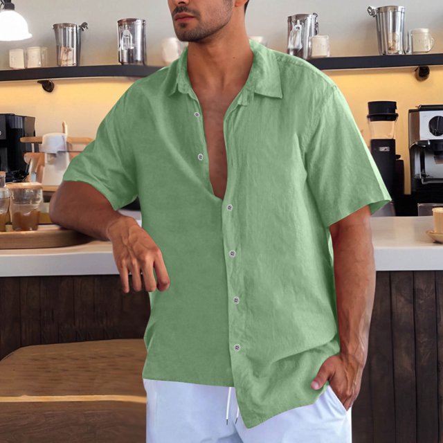 Summer Cuban Shirts for Men Casual Lightweight Button Down Short Sleeve Cardigan Work Blouse