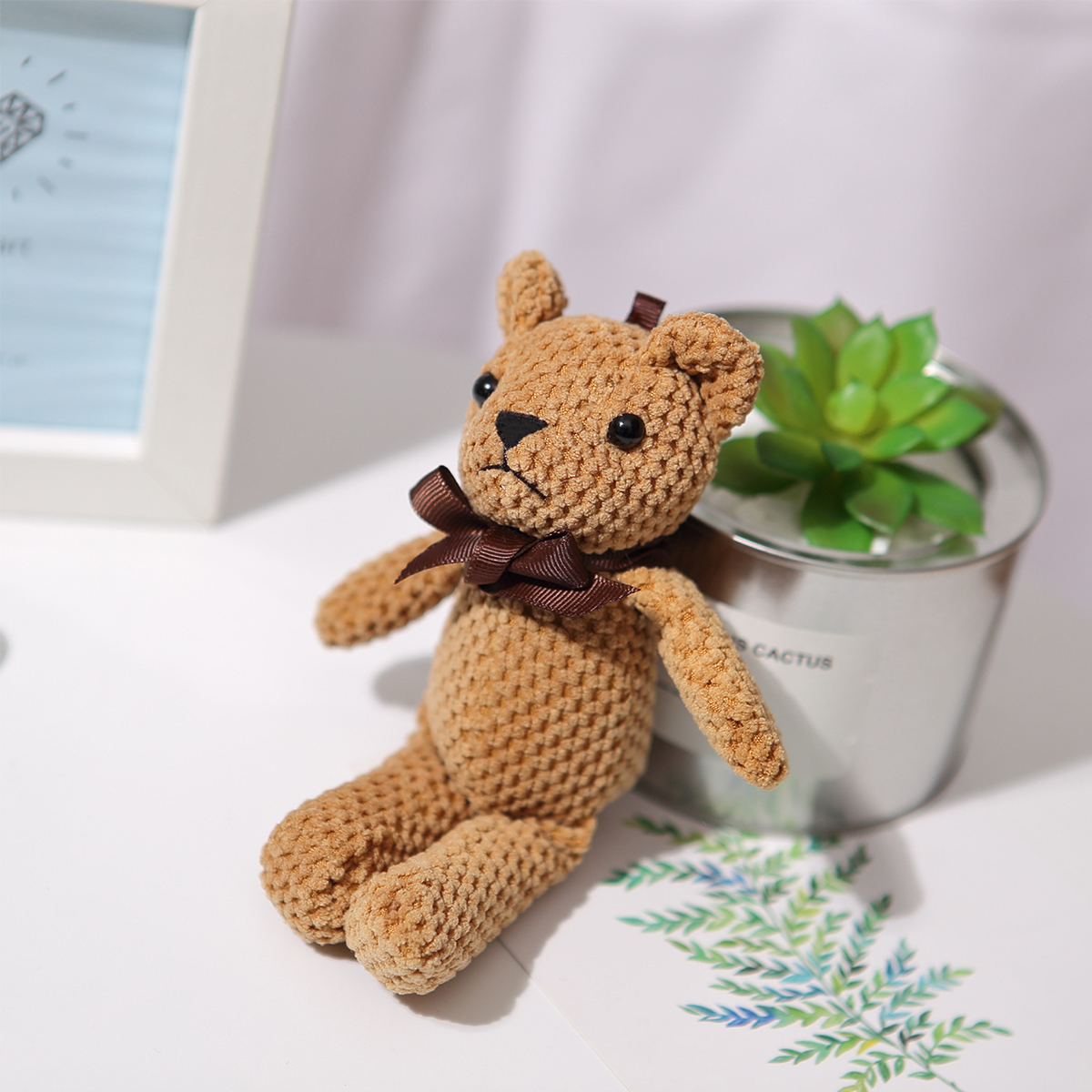 Pluokvzr Stuffed Bear Toy,Soft Lovely Bear Plush Toy With Bow Decorative Home Desktop Ornament For Birthday Gift Party Wedding