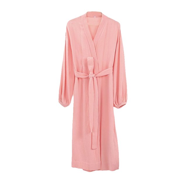 Dalazy Women Spring Front Open Casual Style Sleepwear Girls Simple Long Sleeve Sleep Robe Home Pajama Clothing Pink L