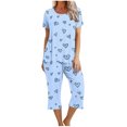 thumbnail image 1 of Offre à Durée Limitée Iumwxz Pyjamas Doux Tendance Ensembles Assortis Tenues de Voyage pour Femmes Col Ras du Cou à Motif de Cœur Manches Courtes Taille Élastique Pantalon Court Tenues pour Femmes Tenue de Rue, 1 of 4