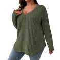 thumbnail image 1 of Besolor Plus Size Long Sleeve Tops for Women V Neck Pullover Sweaters Loose Dressy Curvy Hem Spring Fall Tunic Shirts, 1 of 7