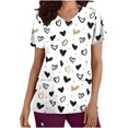 thumbnail image 1 of Pisexur Hauts de Sarrau pour Femmes Imprimé Cœur d'Amour Motif Dessin Animé Hauts d'Entraînement Col Ras du Cou T-Shirts à Manches Courtes avec Poches Chemises pour Femmes, 1 of 5