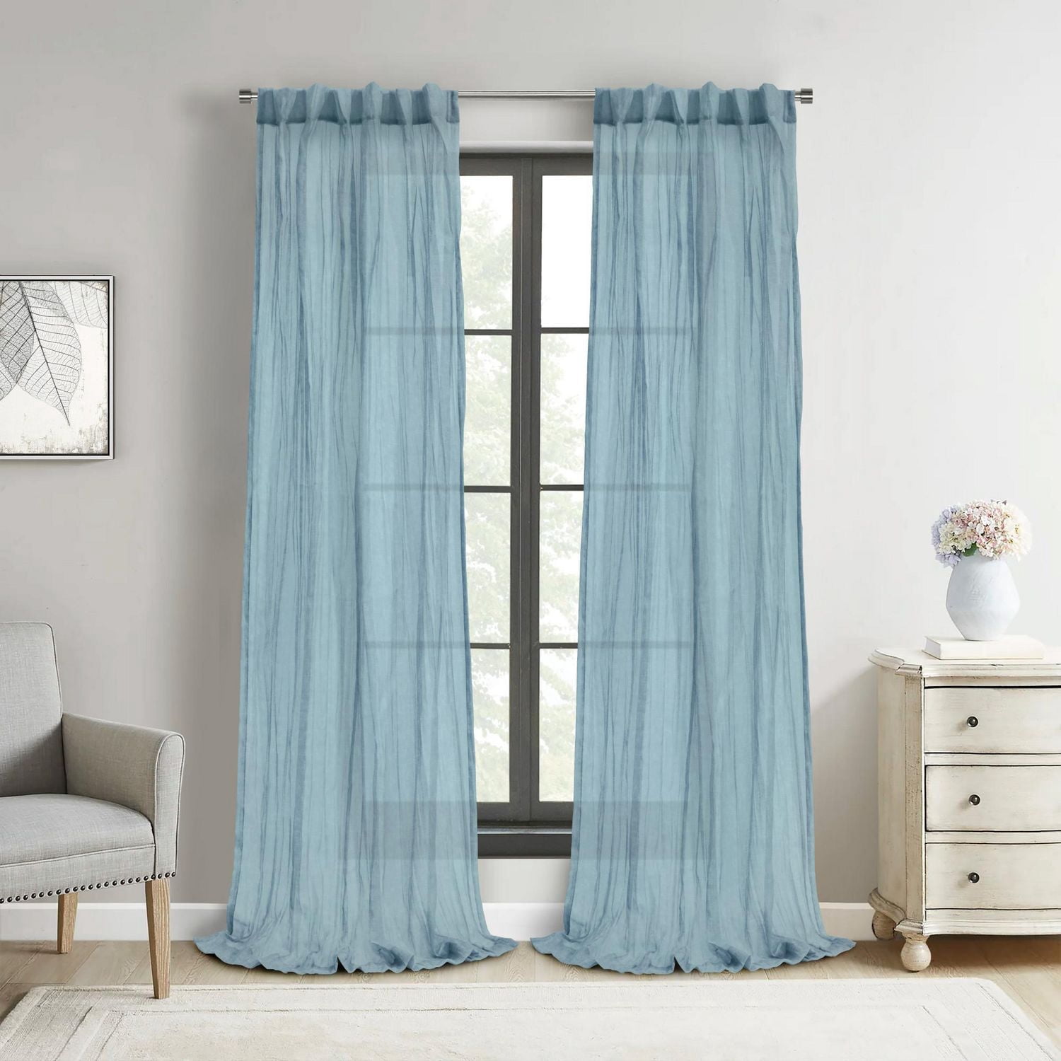 Loft Living Peoria Transparent Double Tetiere panneau de rideau 52 x 95 in Bleu