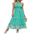 thumbnail image 2 of Women‘s Summer Crossover Halter Neck Sleeveless Plaid Cut Out Backless Flowy A Line Maxi Dress Pink XL, 2 of 7