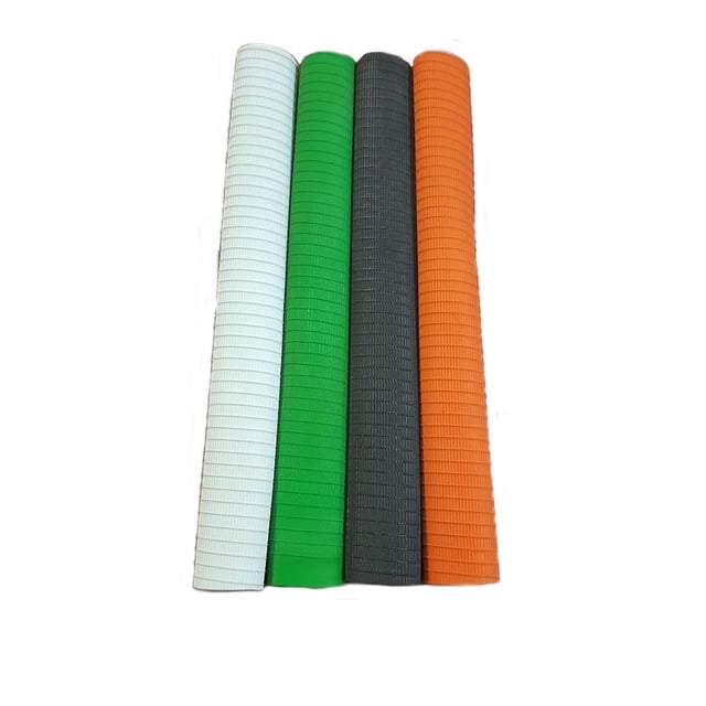 Graddige Poignée de Batte de Cricket en Ligne avec Quatre Poignées en Caoutchouc en Blanc, Vert, Noir et orange avec Motifs de Losanges Texturés pour un Contrôle Accru des Battes de baseball dans les sports d'Équipe.