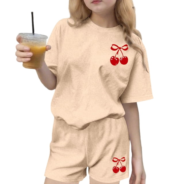 Robe d'Été avec Manches Ensemble de Loisirs d'Été pour Enfants Col Rond Manches Courtes Haut et Shorts Ensemble Deux Pièces Mignon Ensemble d'Été