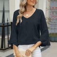 thumbnail image 4 of UPPADA Chandails à Manches 3/4 pour Femmes Mode Tendance Hauts Décontractés Col Rond Chandail Ample Confortable Doux Blouses Grande Taille Coupe Ample T-Shirts Décontractés Vêtements au Coude Hauts à Manches 3/4 pour Femmes Aubaines, 4 of 7