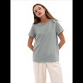 thumbnail image 2 of T-shirts à Manches Courtes Surdimensionnés pour Femmes, Col Rond, Coupe Ample, T-Shirt d'Entraînement, Hauts d'Été Décontractés, Coton, Gris Brouillard Cendré, TG, 2 of 8