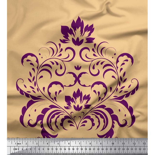 Soimoi Cotton Voile Fabric Ogee Damask Print Fabric by Yard 42 Inch Wide