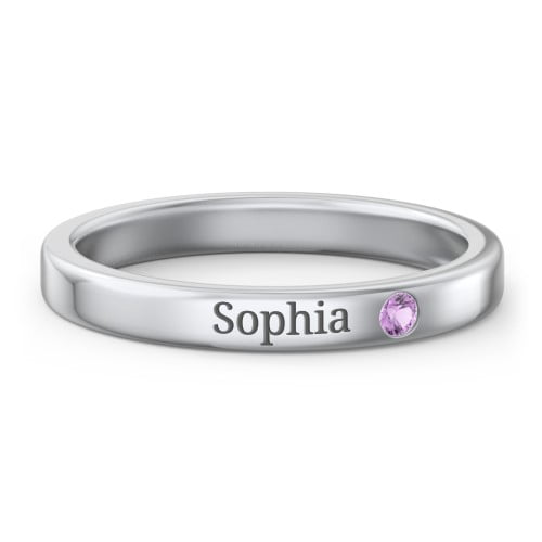 Bague Empilable avec Pierre de Naissance Gravée - Améthyste (Février)