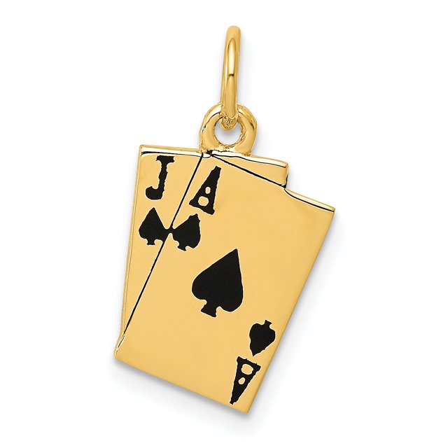14K Yellow Gold Enameled Blackjack Playing Cards Charm