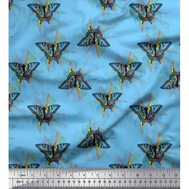 Soimoi Polyester Crepe Fabric Artistic Butterfly Print Fabric by The Yard 52 Inch Wide