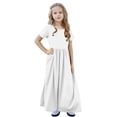 thumbnail image 4 of biudgviw Robe Maxi pour Filles à Manches Courtes, Col Ras du Cou, Couleur Unie, Robe Trapèze Décontractée, Robe d'Été Longue avec Poches, 4 of 6