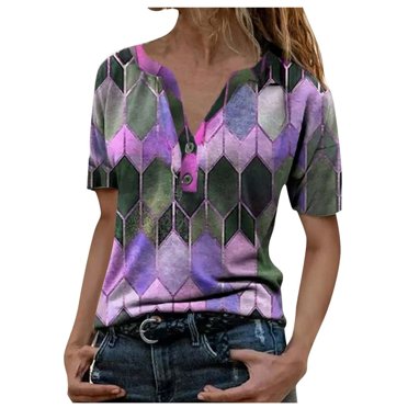 AMERTEER Mode Femmes Été Imprimé Manches Courtes Col en V T-Shirt Hauts T-Shirt pour Femmes