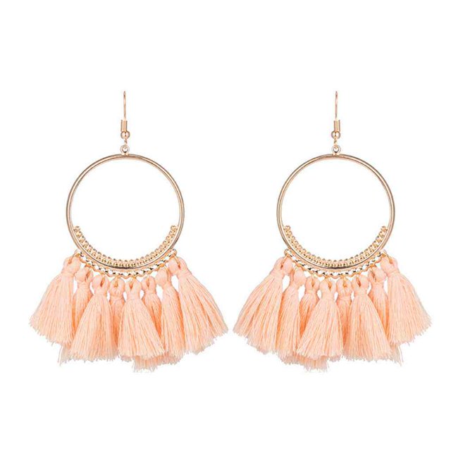 Women Fashion Bohemian Ethnic Fringed Tassel Earrings Golden Round ...