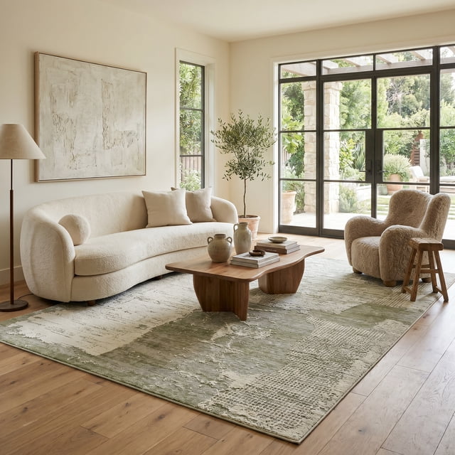 Rug Branch Nomad Abstract Indoor Area Rug, Green Beige, Modern - Living Room, Bedroom, Dining Room, and Kitchen
